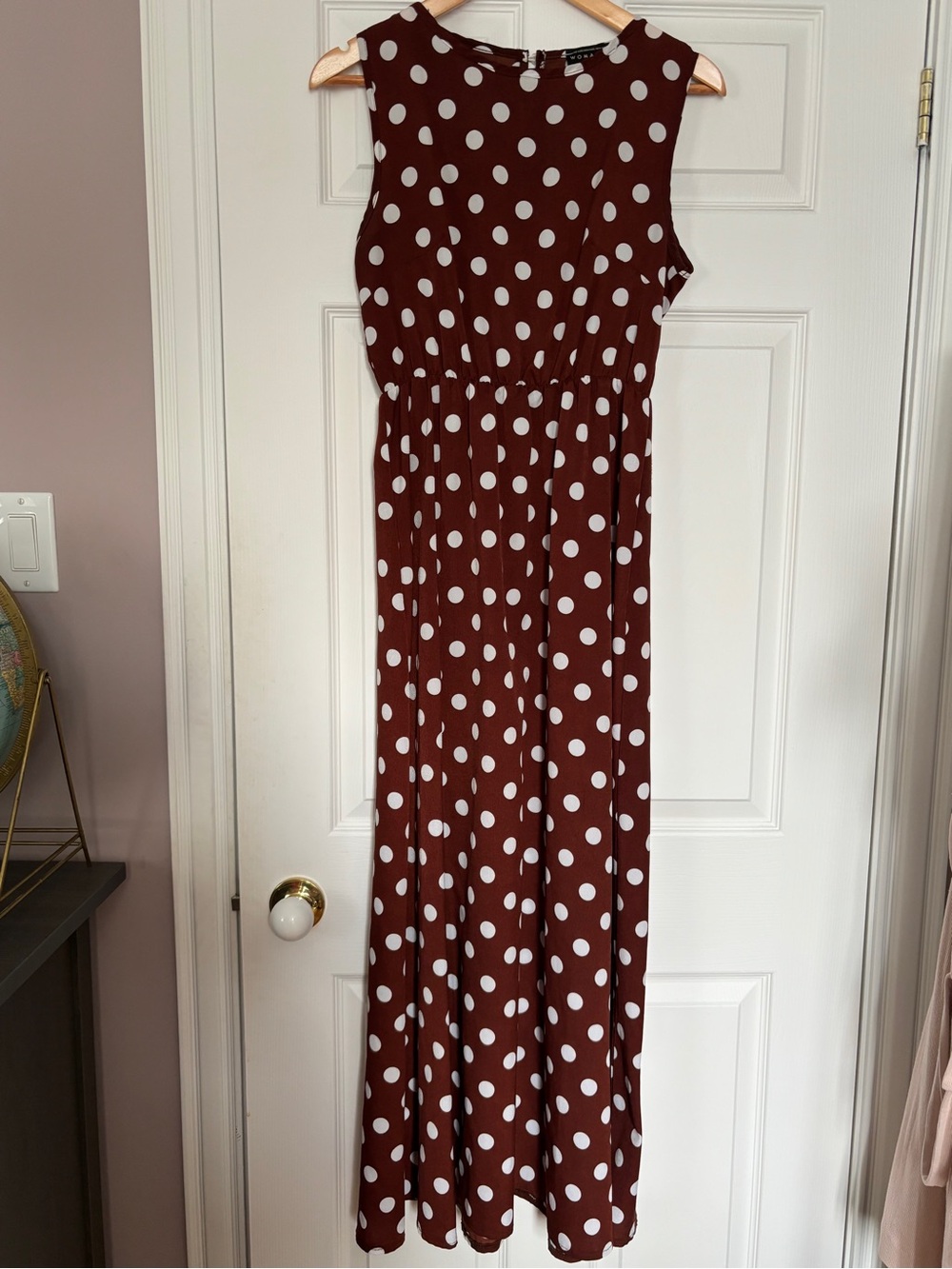 Sleeveless Polka Dot Maxi Dress in Burgundy and White